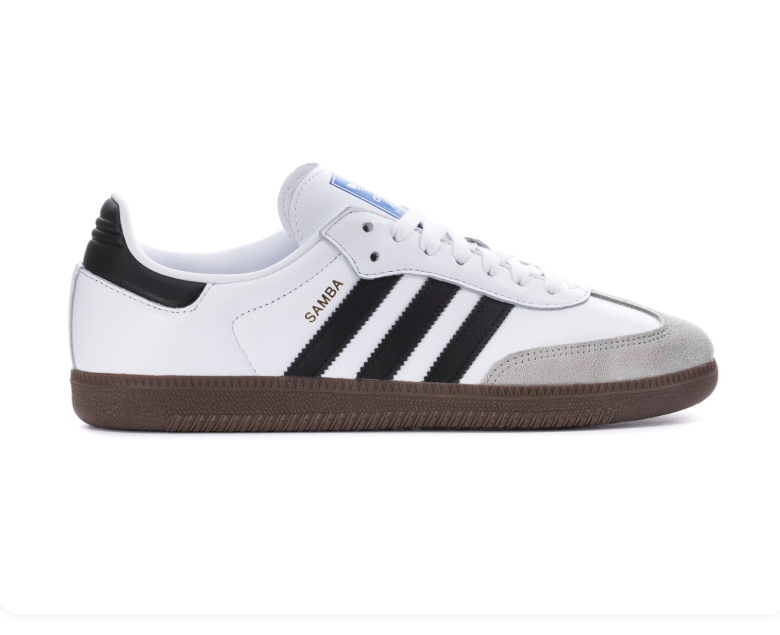 Adidas Samba White Sneakers with Black Stripes and Grey Toe Overlay