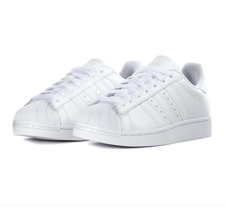 Adidas Superstar All-White Sneakers with Tonal Stripes and Shell Toe