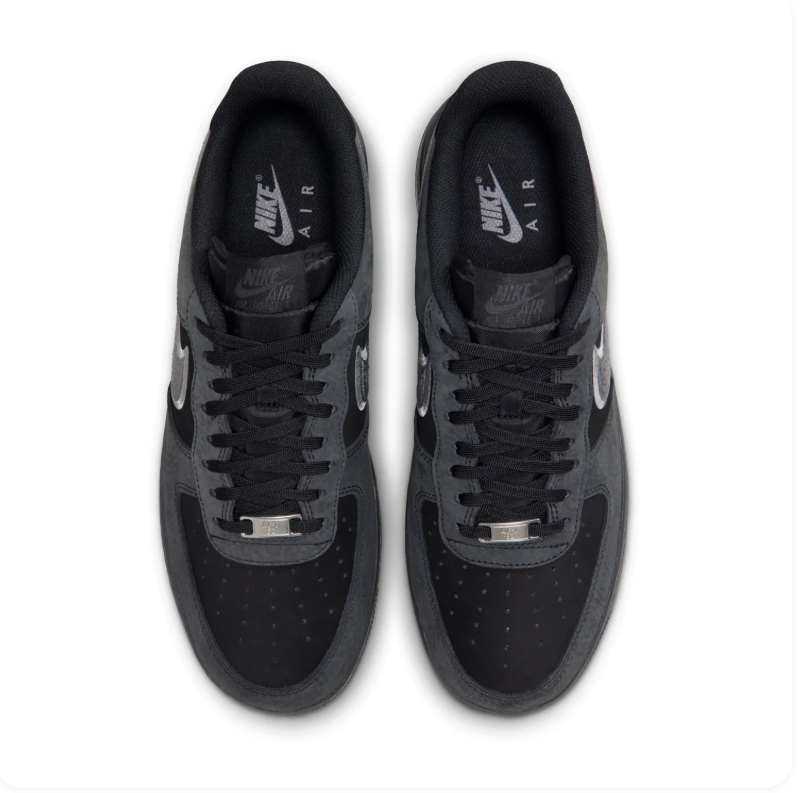 Nike Air Force 1 Black and Charcoal Sneakers with Silver-Outlined Swoosh