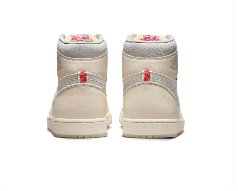 Air Jordan 1 High Cream and Grey Sneakers with Textured Swoosh