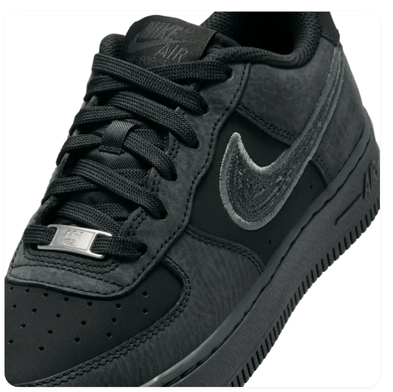 Nike Air Force 1 Black and Charcoal Sneakers with Grey-Outlined Swoosh