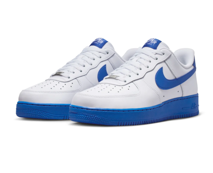 Nike Air Force 1 White Low-Top Sneakers with Blue Swoosh and Sole