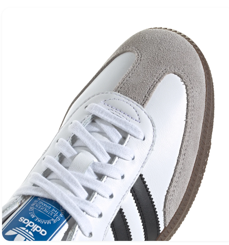 Adidas Samba White Sneakers with Black Stripes and Grey Toe Overlay