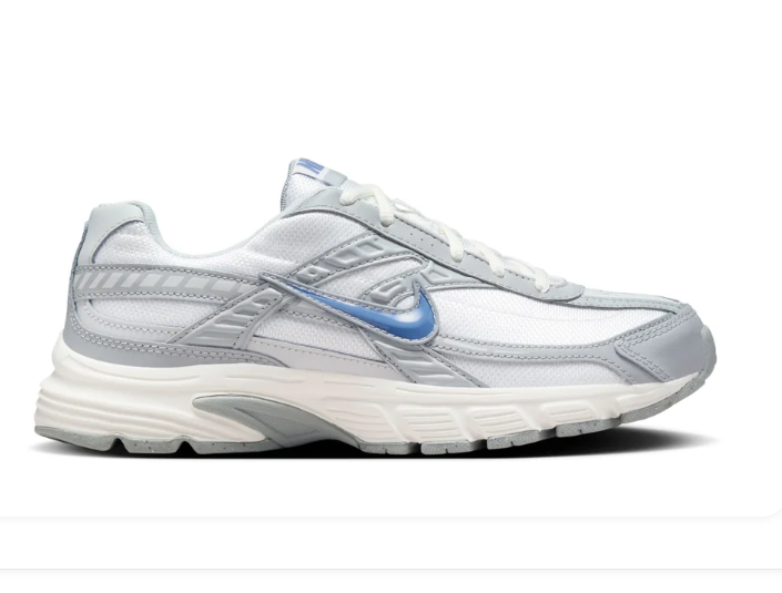 Nike White and Silver Grey Sneakers with Blue Swoosh