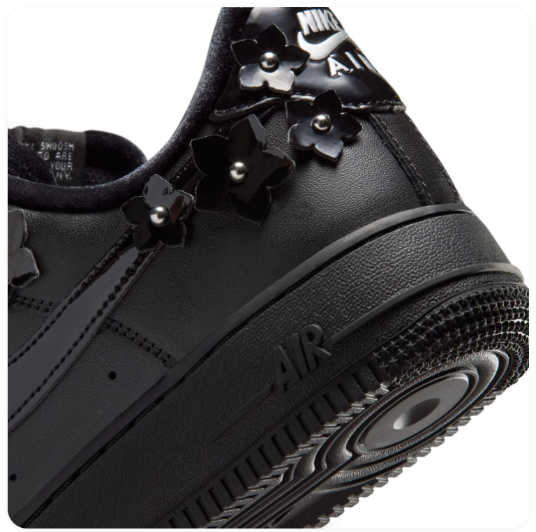 Nike Air Force 1 Black Low-Top Sneakers with Floral Appliqués