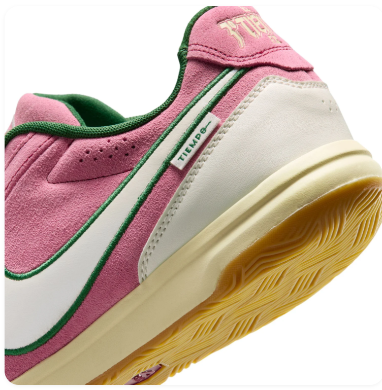 Nike Tiempo Pink Low-Top Sneakers with Green Accents and Gum Sole