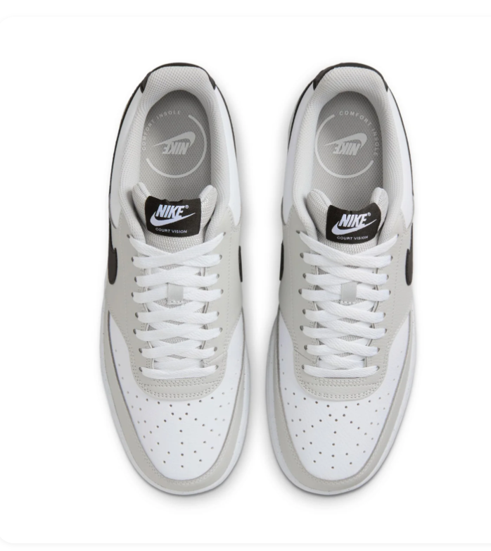 Nike Court Vision Low White and Light Grey Sneakers with Black Swoosh