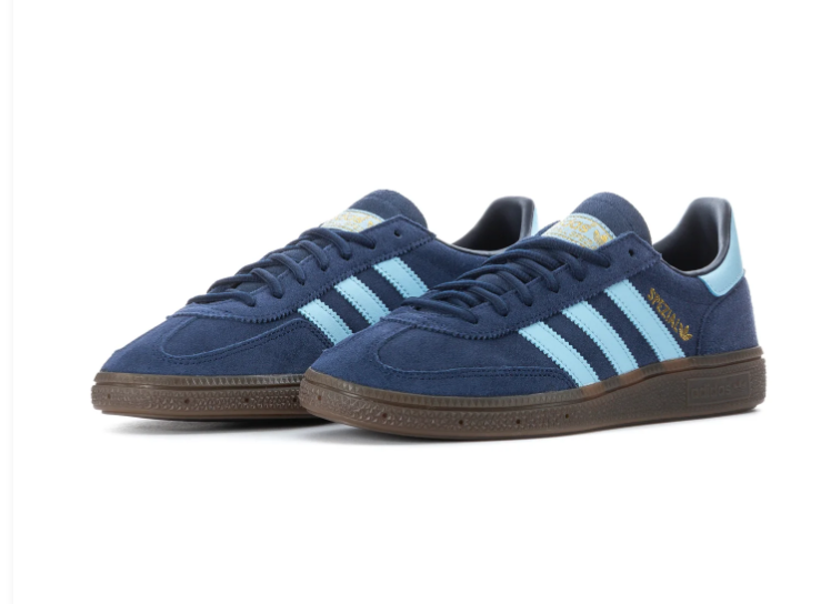 Adidas Handball Spezial Navy Sneakers with Light Blue Stripes and Brown Sole