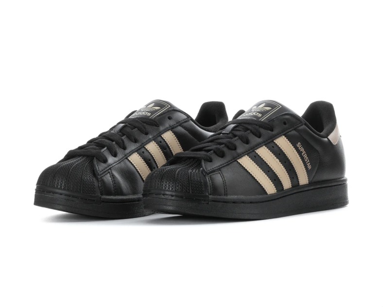 Adidas Superstar Black Sneakers with Cream Stripes and Black Shell Toe