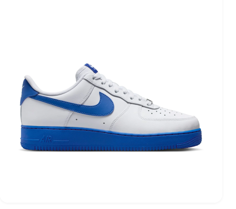 Nike Air Force 1 White Low-Top Sneakers with Blue Swoosh and Sole