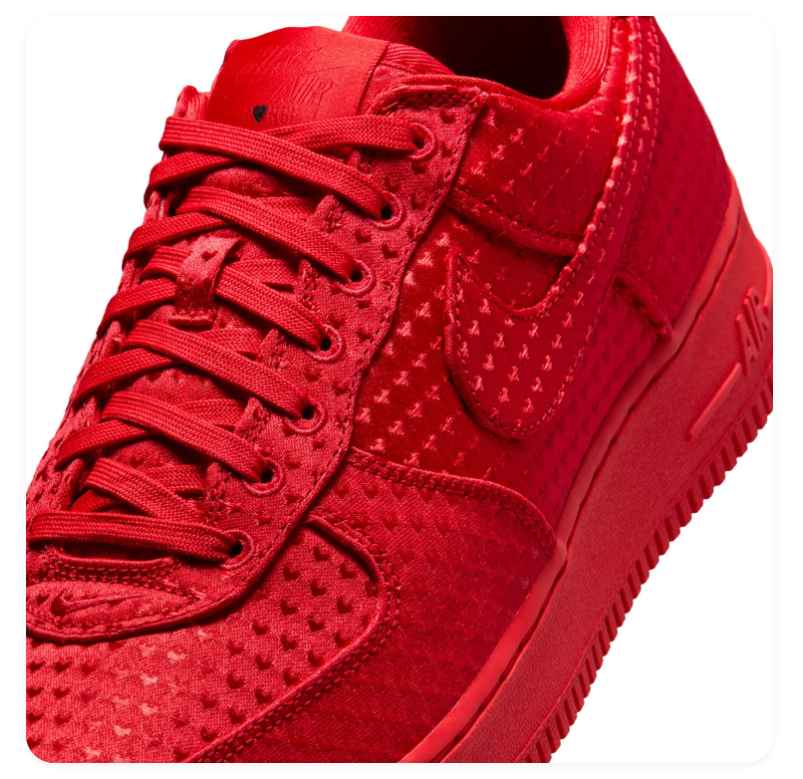 Nike Air Force 1 All-Red Low-Top Sneakers with Textured Detailing