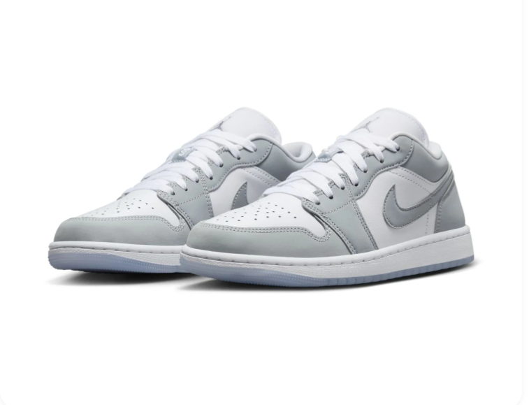 Air Jordan 1 Low Grey and White Sneakers with Translucent Outsole