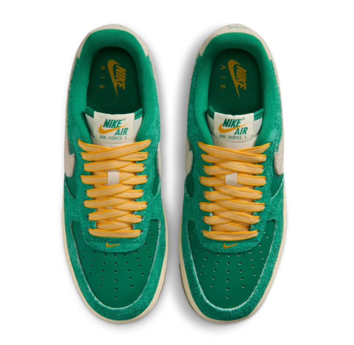 Nike Air Force 1 Green Sneakers with Cream Swoosh and Yellow Laces