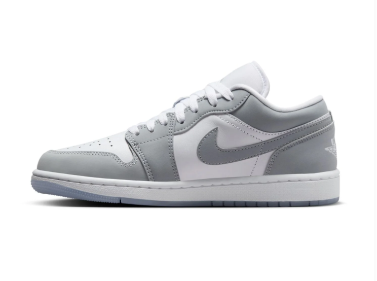 Air Jordan 1 Low Grey and White Sneakers with Translucent Outsole