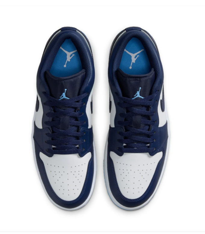 Air Jordan 1 Low Navy and White Sneakers with Bright Blue Outsole