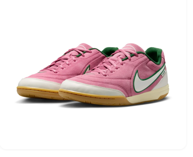 Nike Tiempo Pink Low-Top Sneakers with Green Accents and Gum Sole