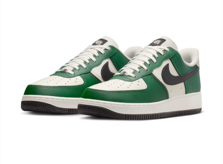 Nike Air Force 1 Green and Cream Low-Top Sneakers with Black Swoosh