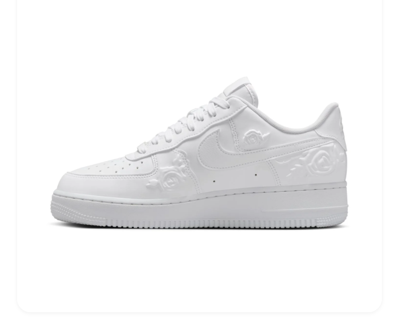 Nike Air Force 1 All-White Low-Top Sneakers with Raised Rose Details