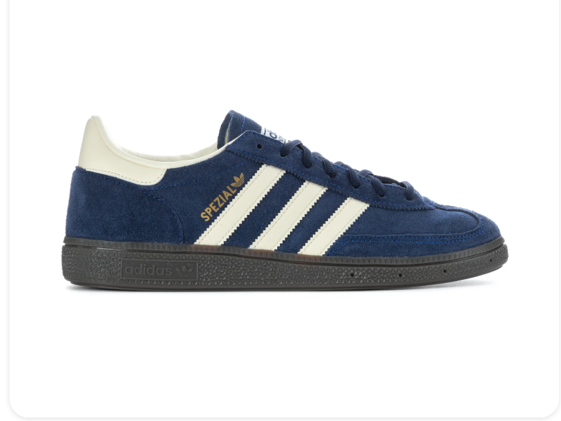 Adidas Handball Spezial Navy Sneakers with Cream Stripes and Dark Grey Sole