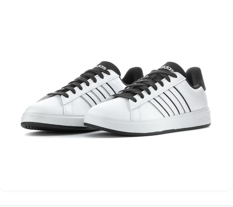 Adidas White Low-Top Sneakers with Black-Outlined Stripes and Black Laces