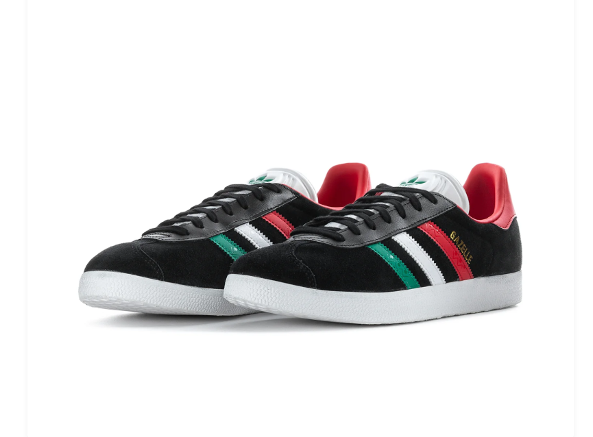 Adidas Gazelle Black Sneakers with Green, White and Red Stripes