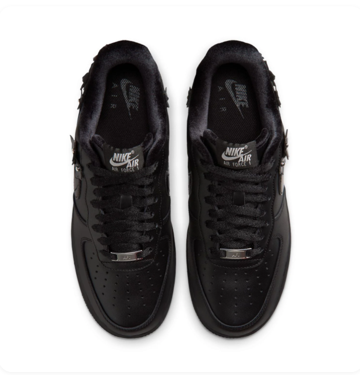 Nike Air Force 1 Black Low-Top Sneakers with Floral Appliqués