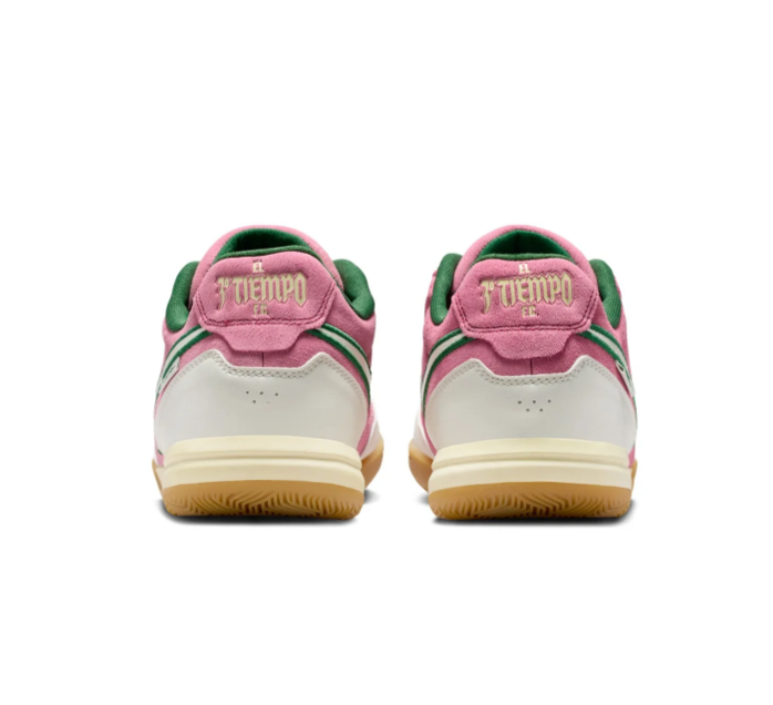 Nike Tiempo Pink Low-Top Sneakers with Green Accents and Gum Sole