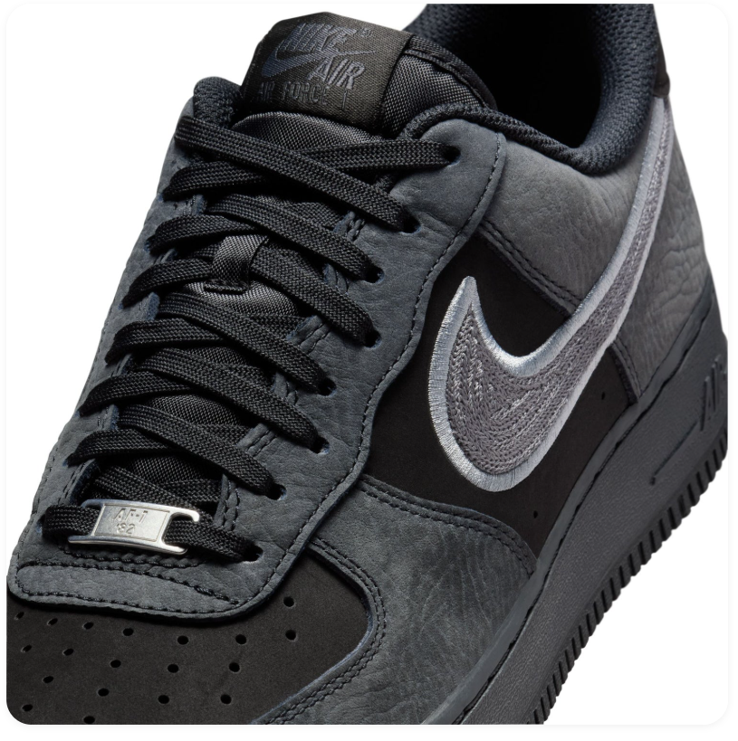 Nike Air Force 1 Black and Charcoal Sneakers with Silver-Outlined Swoosh