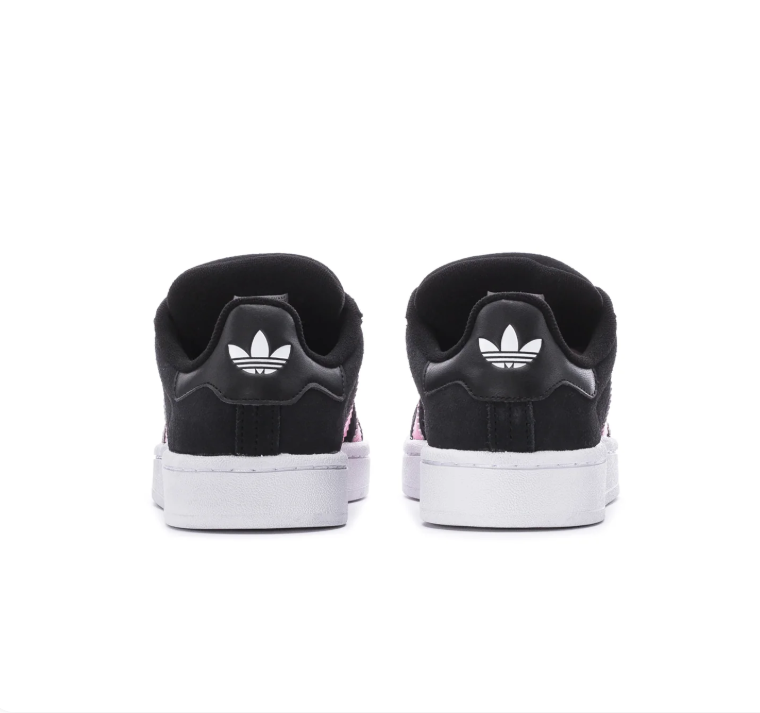 Adidas Campus Black Sneakers with Pink Stripes and White Sole