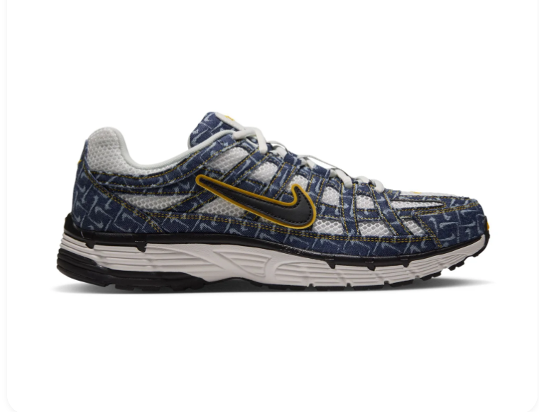 Nike Navy Patterned Mesh Sneakers with Yellow-Outlined Black Swoosh