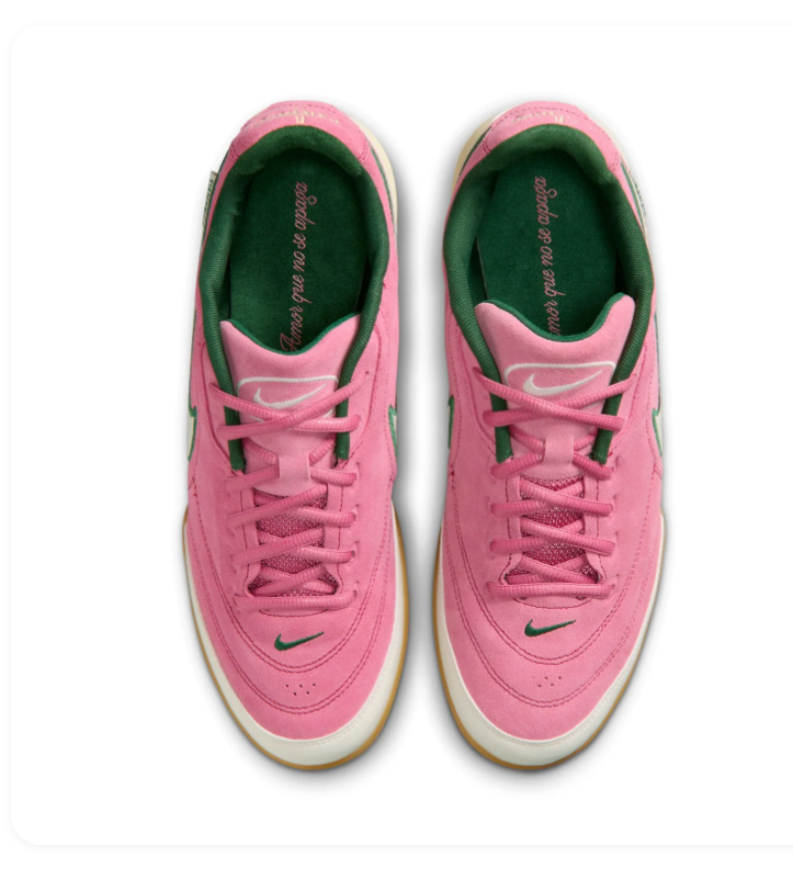 Nike Tiempo Pink Low-Top Sneakers with Green Accents and Gum Sole