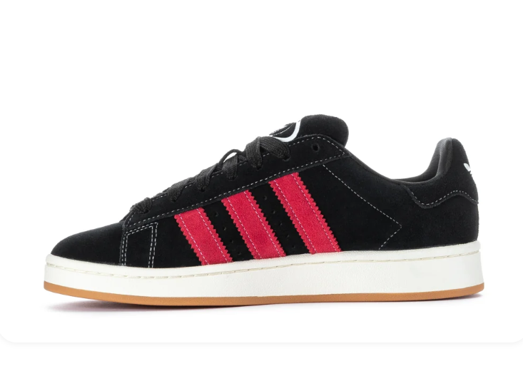 Adidas Campus Black Sneakers with Bright Pink Stripes and Gum Outsole