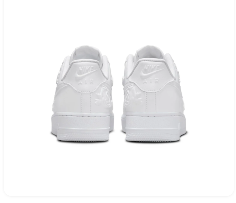 Nike Air Force 1 All-White Low-Top Sneakers with Raised Rose Details
