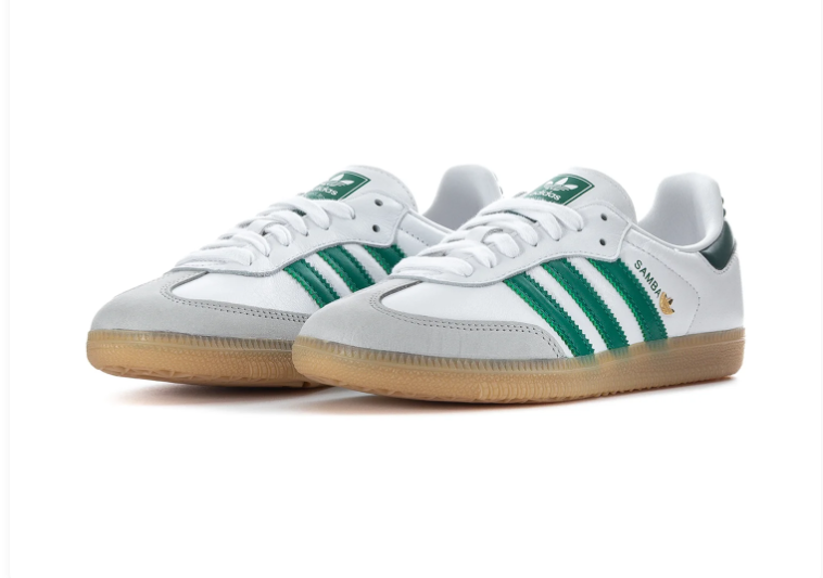Adidas Samba White Sneakers with Green Stripes and Gum Sole