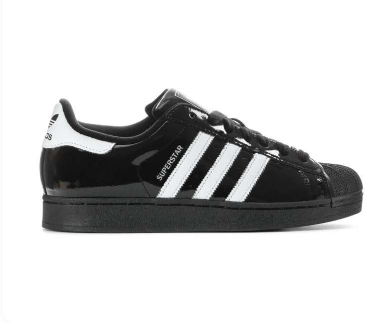 Adidas Superstar Glossy Black Sneakers with White Stripes and Black Shell Toe