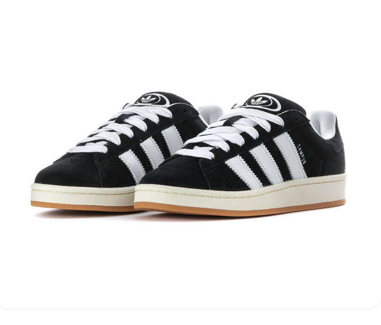 Adidas Campus Black Sneakers with White Stripes and Cream Midsole