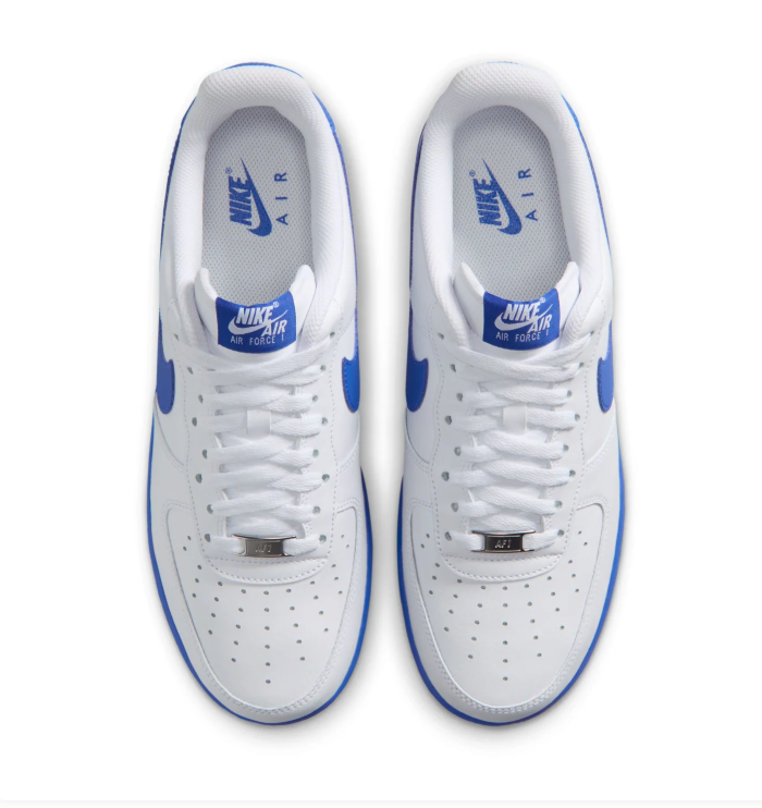 Nike Air Force 1 White Low-Top Sneakers with Blue Swoosh and Sole