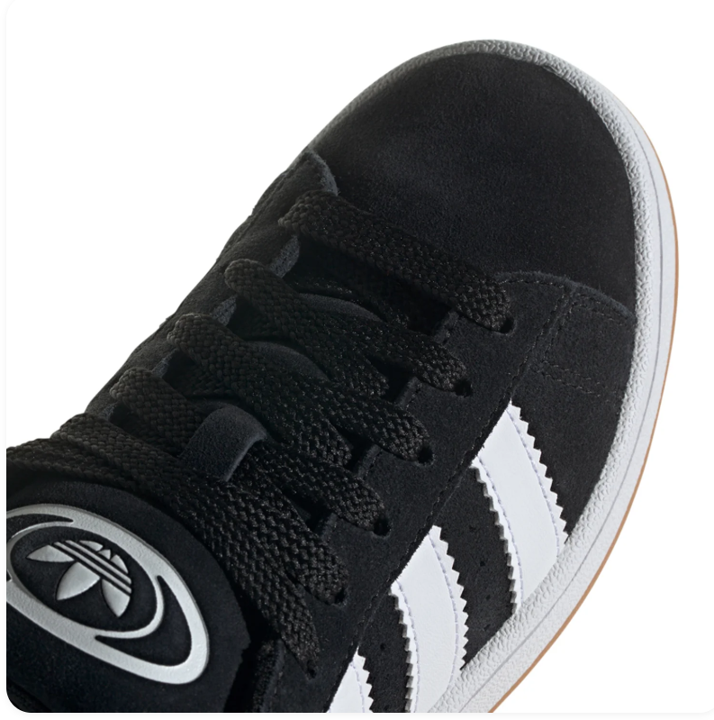 Adidas Campus Black Sneakers with White Stripes and Gum Outsole