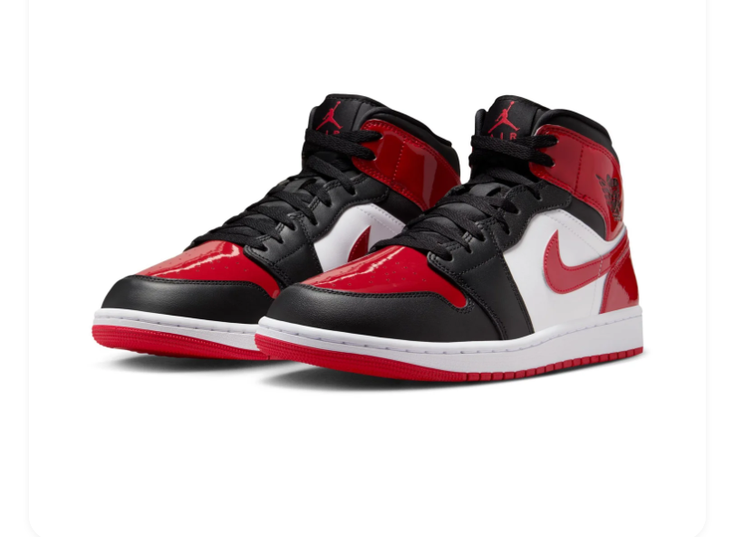Air Jordan 1 Mid Red, Black and White Sneakers