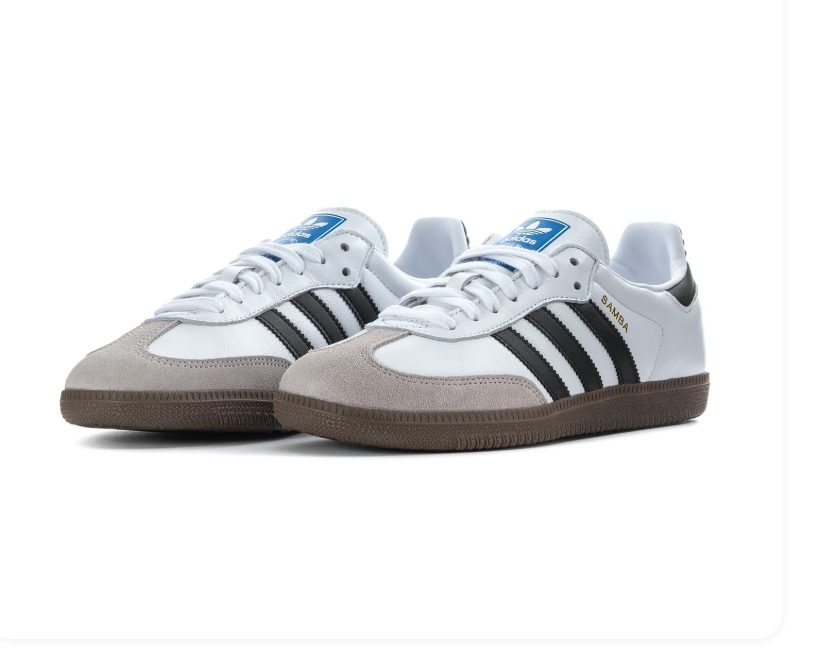 Adidas Samba White Sneakers with Black Stripes and Grey Toe Overlay