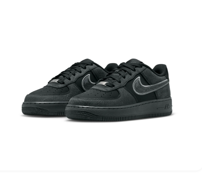 Nike Air Force 1 Black and Charcoal Sneakers with Grey-Outlined Swoosh