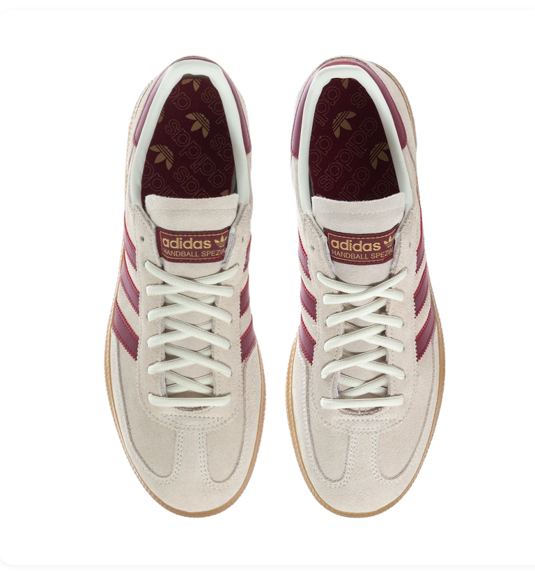 Adidas Handball Spezial Cream Sneakers with Burgundy Stripes and Gum Sole