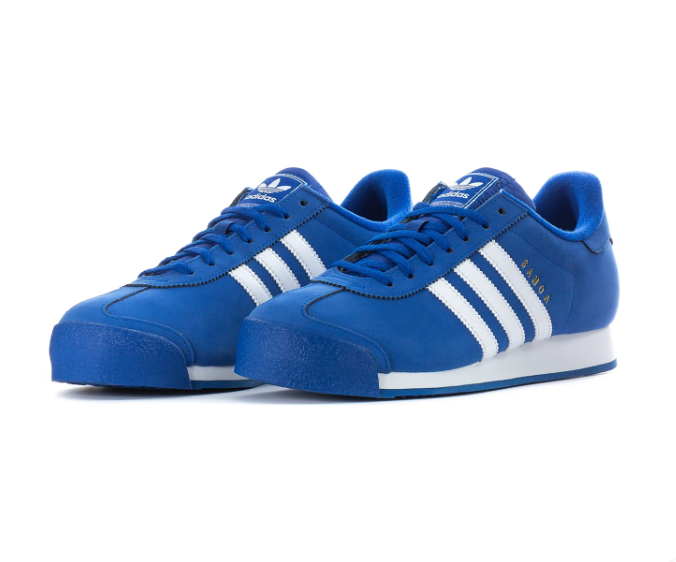 Adidas Samoa Royal Blue Sneakers with White Stripes and Textured Toe Bumper