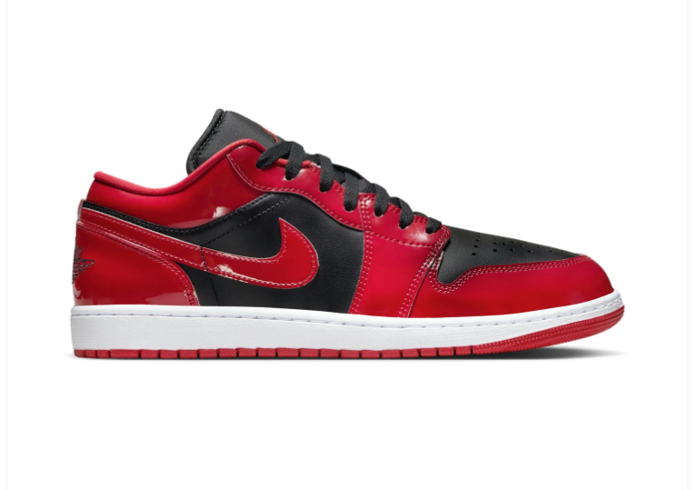 Air Jordan 1 Low Red and Black Sneakers with Glossy Overlays