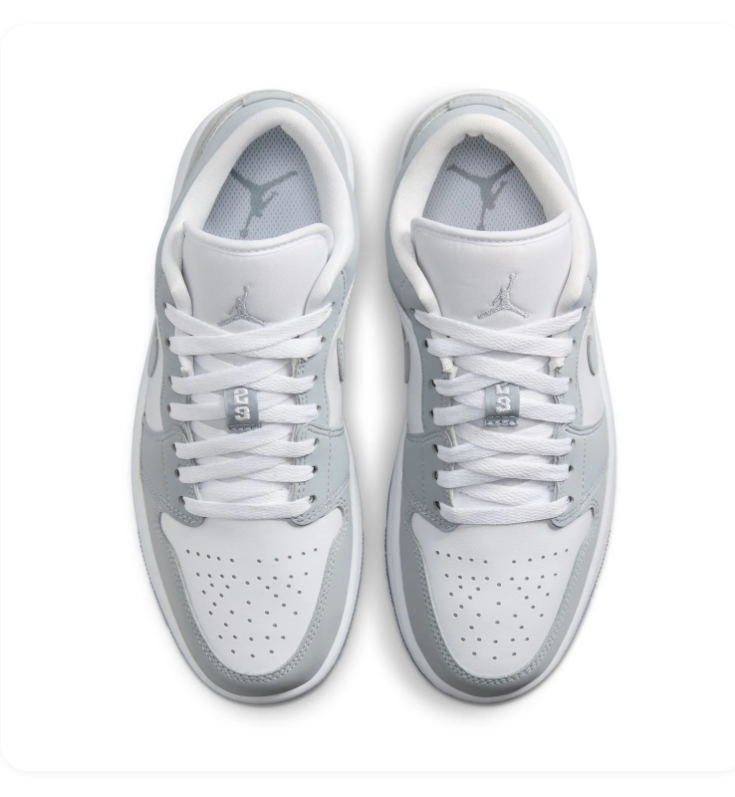 Air Jordan 1 Low Grey and White Sneakers with Translucent Outsole