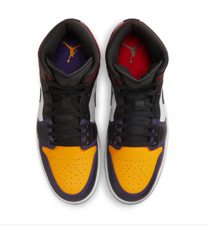 Air Jordan 1 Mid Multicolor Sneakers with Yellow Toe and Purple Outsole