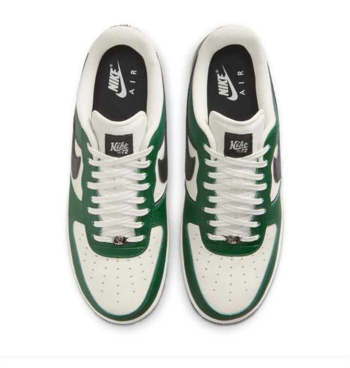 Nike Air Force 1 Green and Cream Low-Top Sneakers with Black Swoosh