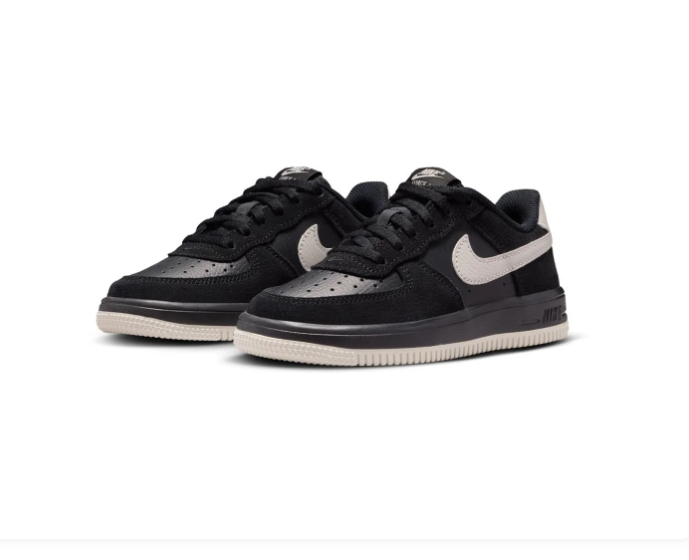 Nike Air Force 1 Black Low-Top Sneakers with Cream Swoosh and Sole Trim