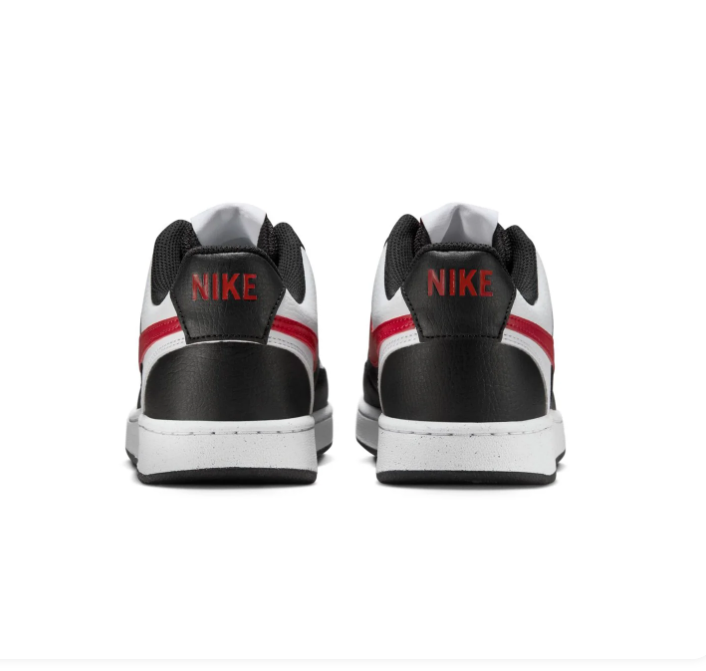 Nike Court Vision Low Black and White Sneakers with Red Swoosh