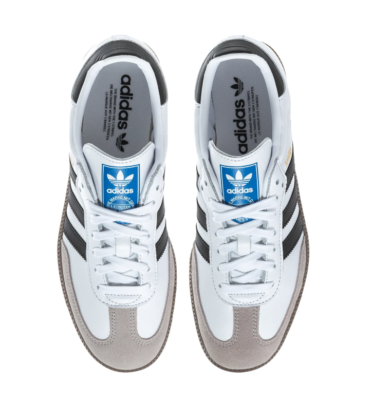 Adidas Samba White Sneakers with Black Stripes and Grey Toe Overlay